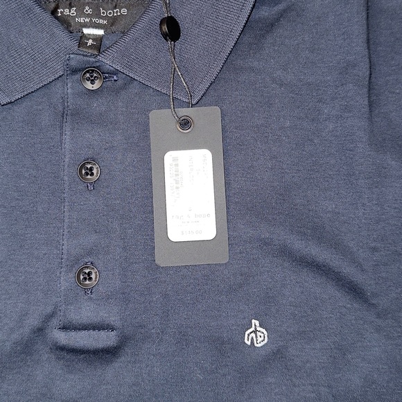 Rag & Bone Interlock Slim Fit Performance Polo in Salute Navy - Picture 6 of 7